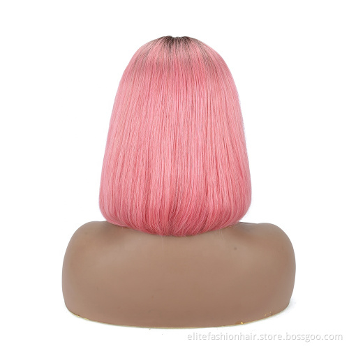 Short Human Hair Straight bob Wig 150% Density Brazilian Virgin hair T1B hot pink T part Lace Front Wig Human Hair for Women